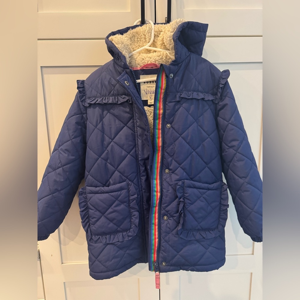 Mini Boden navy Sherpa lined jacket size 6/7 great condition